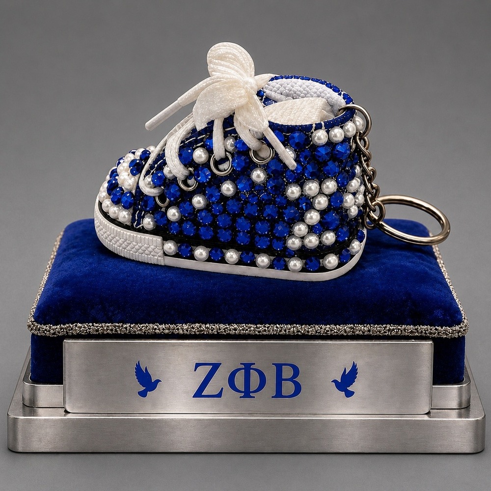 Zeta Phi Beta Keychain Blue Rhinestone‎ and White Pearls Custom Made Shoe